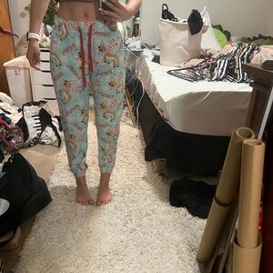 Festive Blue Pajama Pants with Reindeer